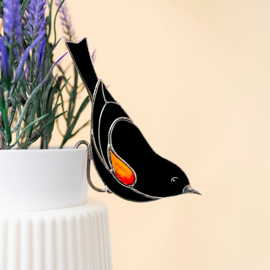 suncatcher Top product stained_glass Thrush Bird Stained Glass - Suncatcher Planter Decor 4.72x3 inch