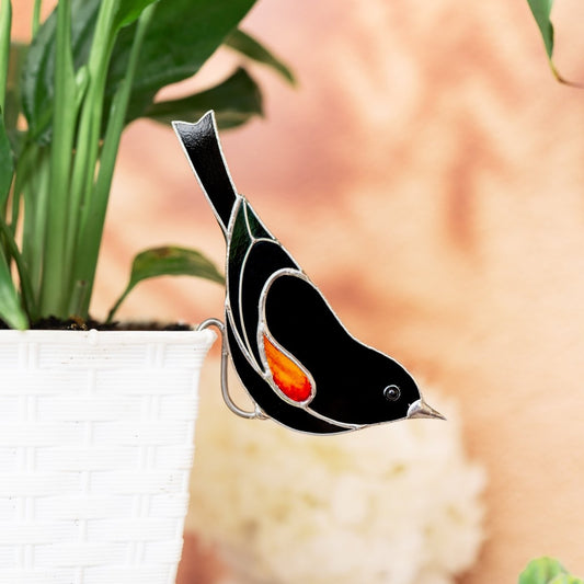 suncatcher Top product stained_glass Thrush Bird Stained Glass - Suncatcher Planter Decor 4.72x3 inch