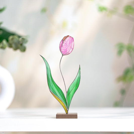 suncatcher stained_glass Tulip Stained Glass Table Decor – Handmade Floral Sculpture for Home
