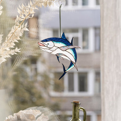 suncatcher Fish stained_glass Tuna Fish Stained glass - Window Hangings Decor 7.35x7.35 inch