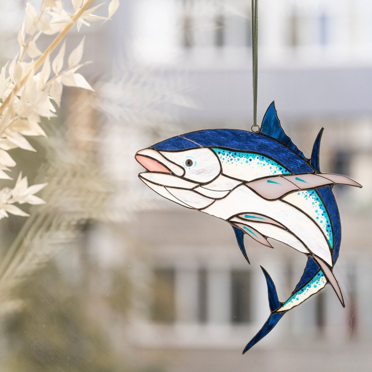 suncatcher Fish stained_glass Tuna Fish Stained glass - Window Hangings Decor 7.35x7.35 inch