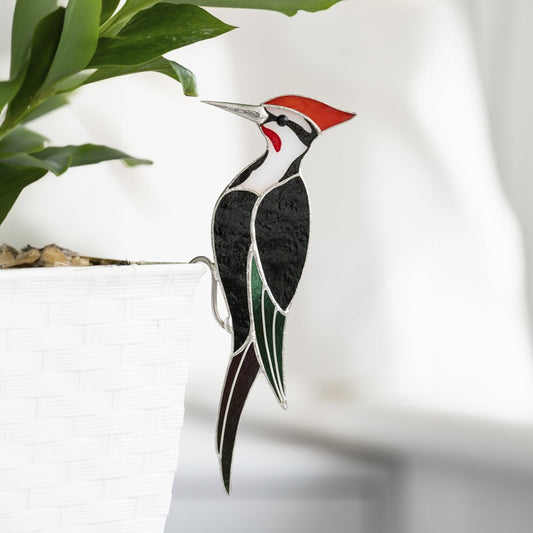 suncatcher Top product stained_glass Woodpecker Stained Glass - Suncatcher Planter Decor 5.3x2 inch