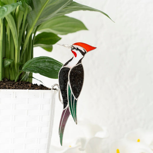 suncatcher Top product stained_glass Woodpecker Stained Glass - Suncatcher Pot Decor 5.3x2 inch