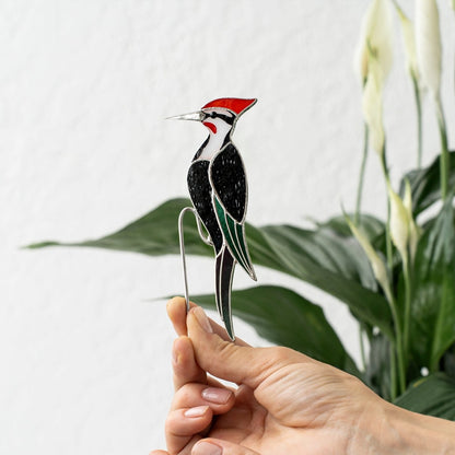 suncatcher Top product stained_glass Woodpecker Stained Glass - Suncatcher Pot Decor 5.3x2 inch