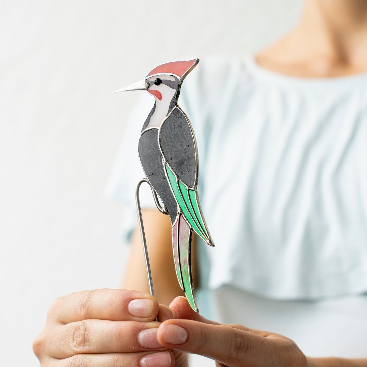 suncatcher Top product stained_glass Woodpecker Stained Glass - Suncatcher Pot Decor 5.3x2 inch