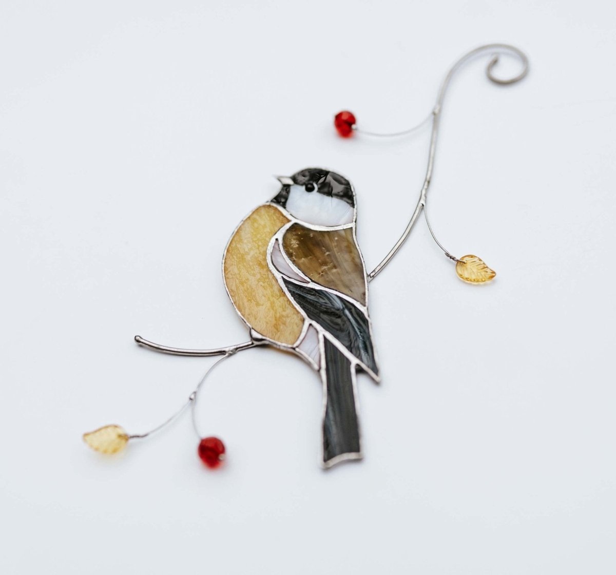 Chickadees on a Branch, Stained Glass Chickadees, Bird Wall Decor, Wire outlet Sculpture