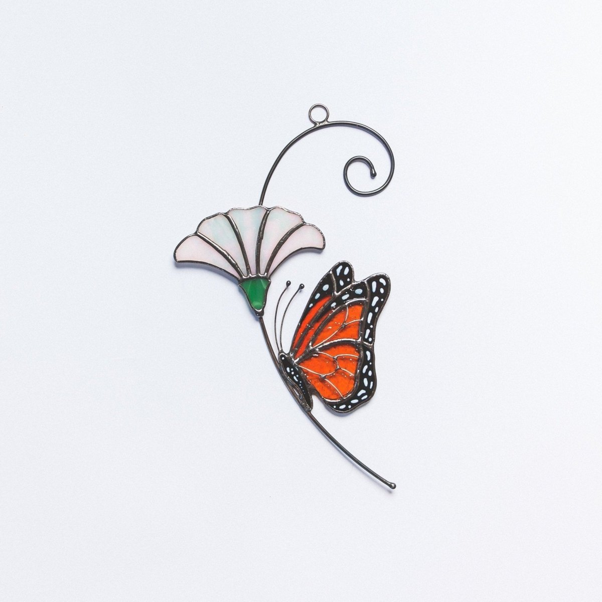 Atrapaluz De Mariposa Monarca Y Luna Floral - Decoración Acrílica Artística Para Jardín Y Ventanas