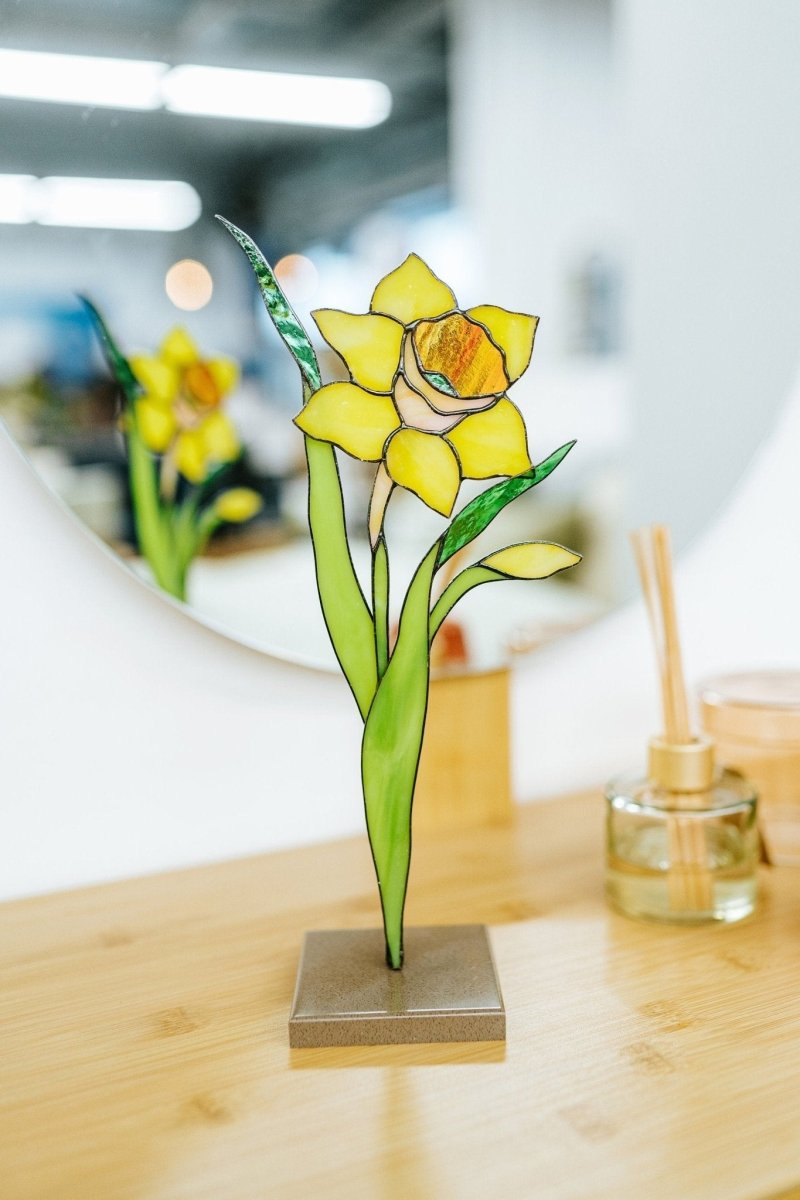 Stained Glass Suncatcher Red Yellow Iris Flower Tiffany Glass Home decor