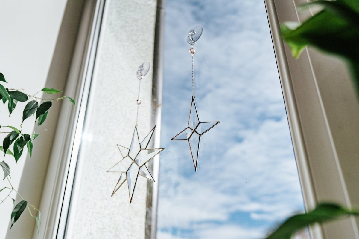 suncatcher stained_glass Christmas hanging star Bevel star snowflake Stained glass window hanging Christmas gift