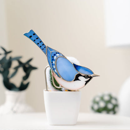 suncatcher suncatcher stained_glass Stained Glass Blue Jay - Suncatcher pot decor