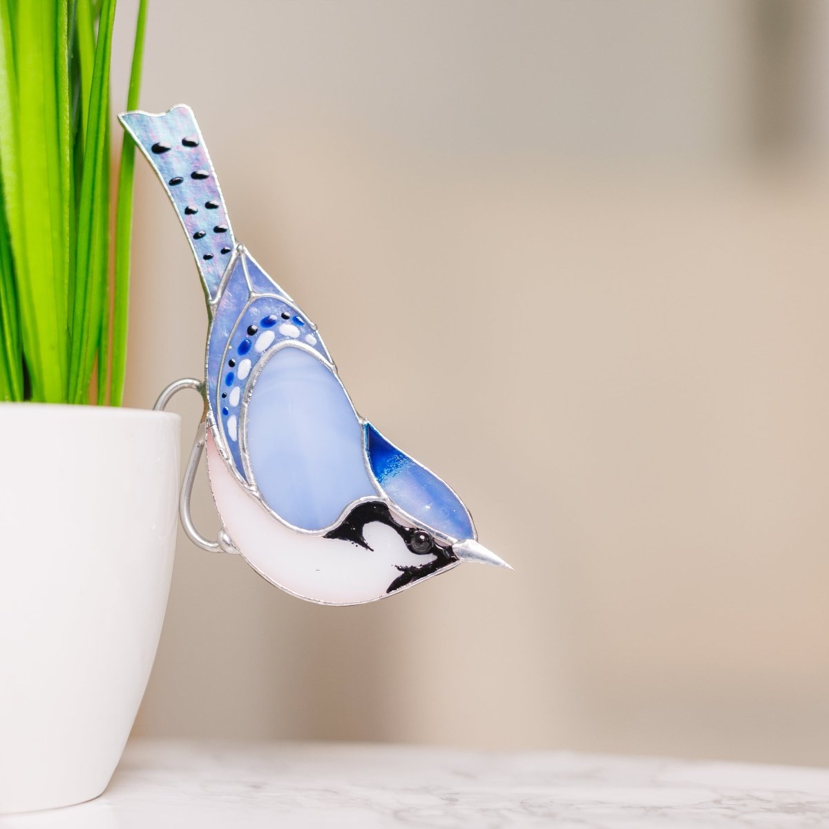 suncatcher suncatcher stained_glass Stained Glass Blue Jay - Suncatcher pot decor