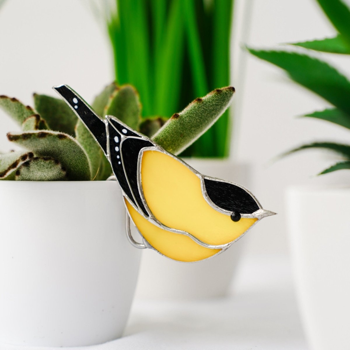 suncatcher suncatcher stained_glass Stained glass Goldfinch bird suncatcher Pot Decor Mother's Day Gift