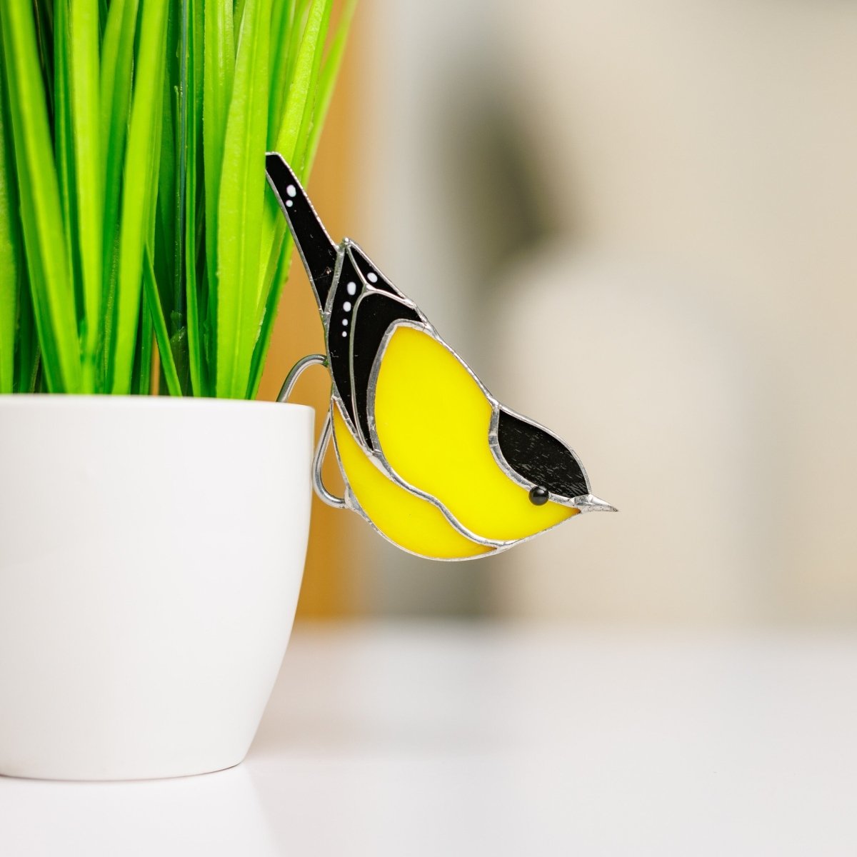 suncatcher suncatcher stained_glass Stained glass Goldfinch bird suncatcher Pot Decor Mother's Day Gift