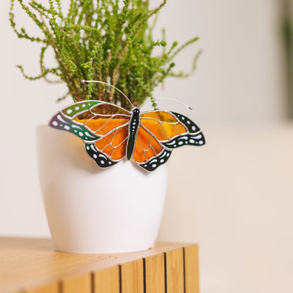 suncatcher stained_glass Stained Glass Monarch Butterfly - Suncatcher pot decor