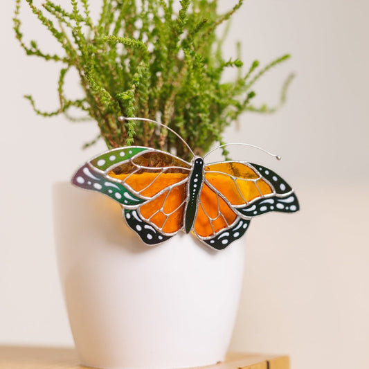 suncatcher stained_glass Stained Glass Monarch Butterfly - Suncatcher pot decor