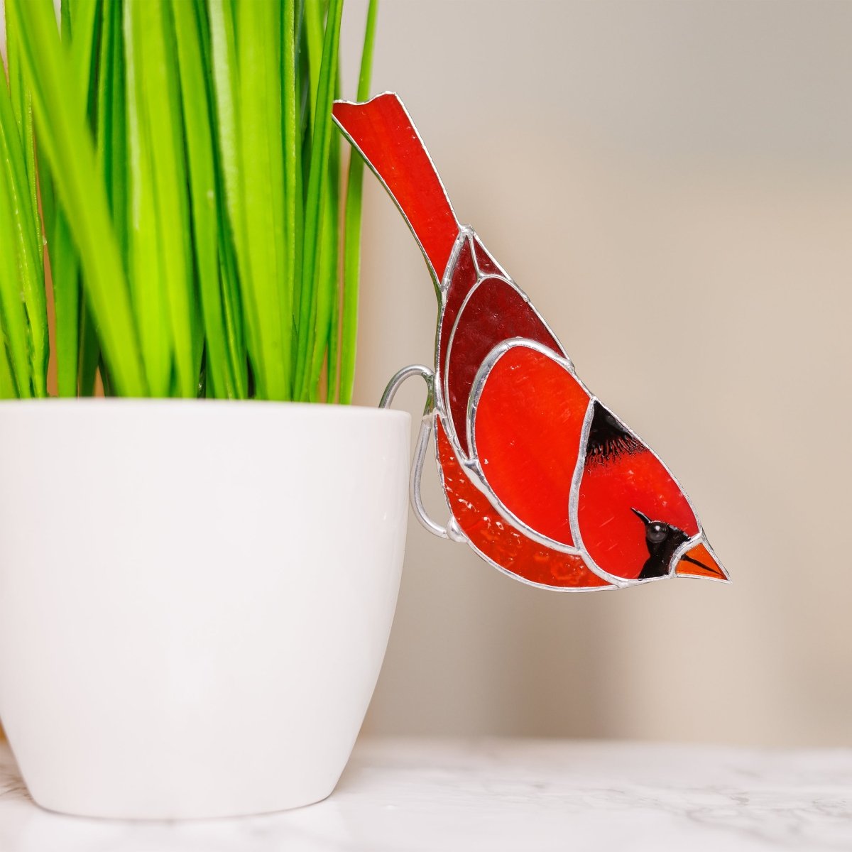 suncatcher suncatcher stained_glass Stained glass window Red Cardinal - Suncatcher pot decor