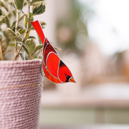 suncatcher suncatcher stained_glass Stained glass window Red Cardinal - Suncatcher pot decor