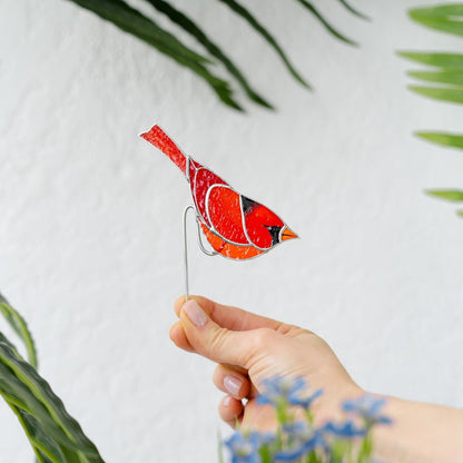 suncatcher suncatcher stained_glass Stained glass window Red Cardinal - Suncatcher pot decor